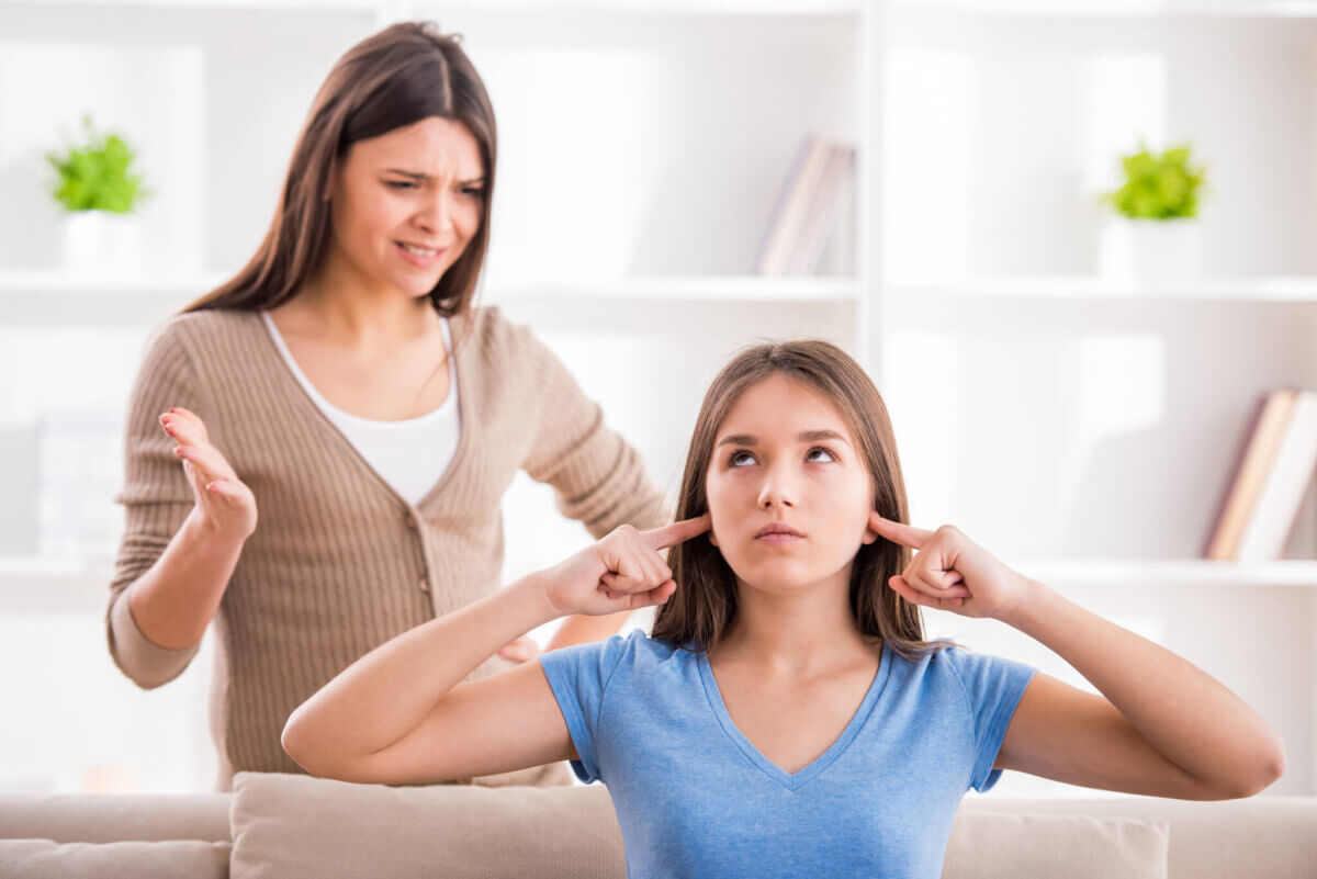 Teen daughter ignoring her mom