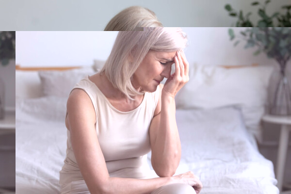 Older woman stressed, possibly from menopause