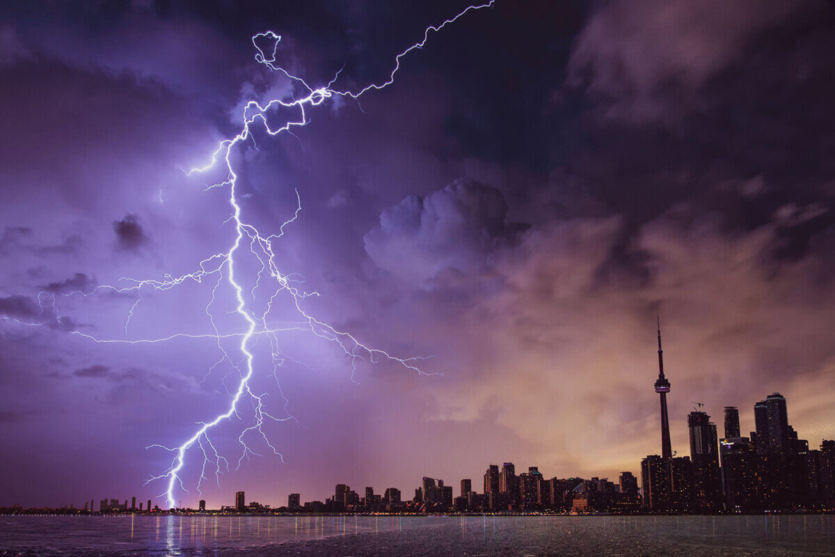 Thunderstorm with lightning over city
