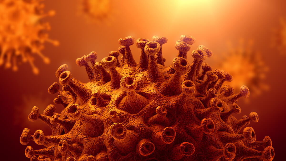 Novel single stranded RNA Coronavirus. 2020 COVID-19 pandemic. 3D rendering