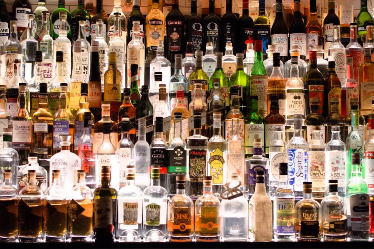 Alcohol bottles at bar