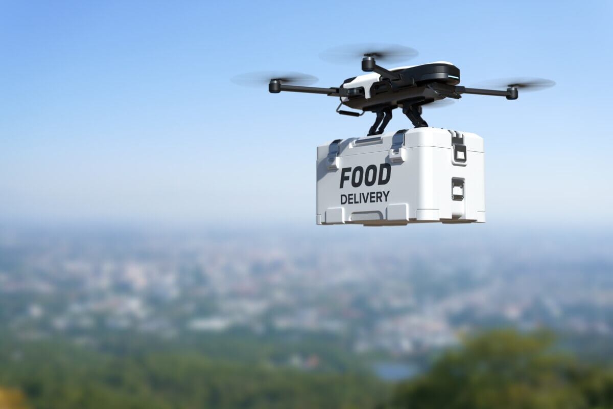 Food delivery drone, Autonomous delivery robot, Business air tra