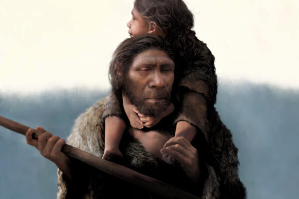A Neanderthal father and his daughter.