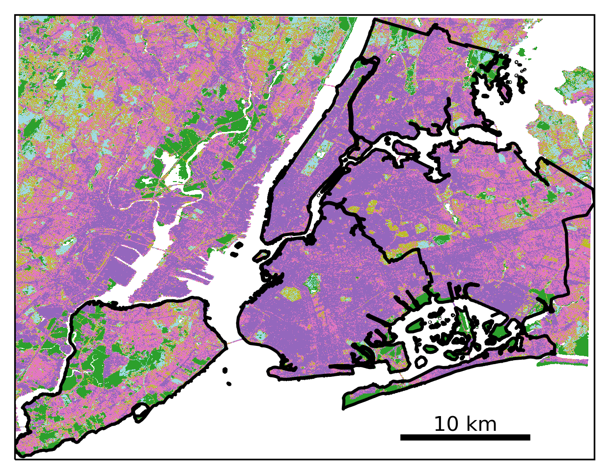 A map of New York City showing where vegetation absorbs carbon