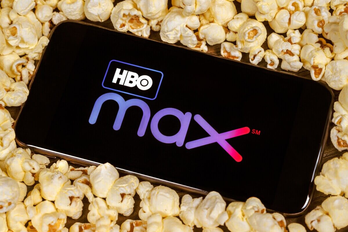 HBO Max logo and popcorn