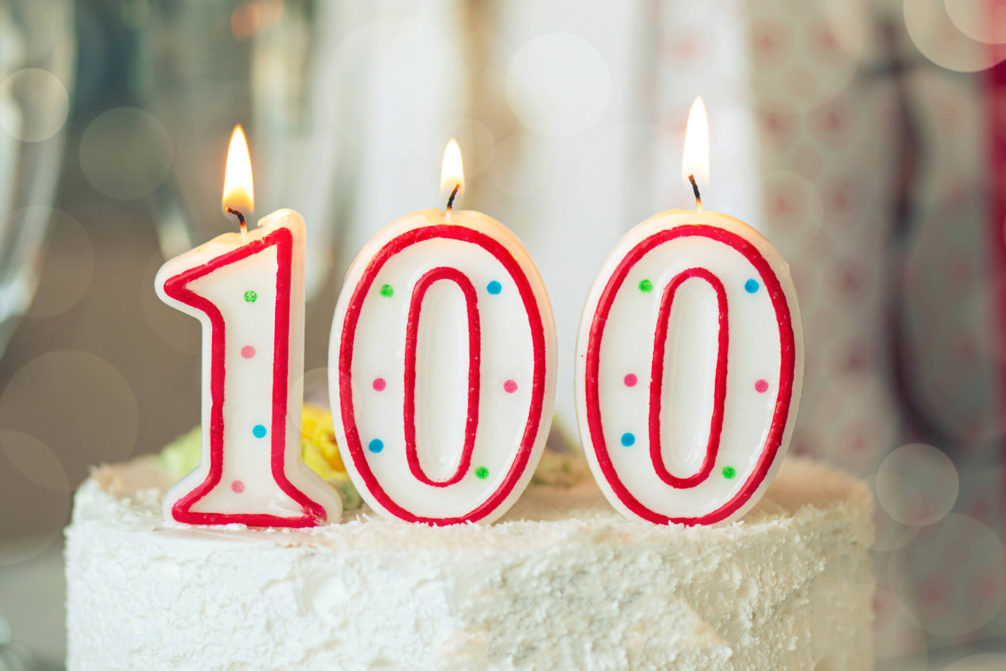 100th birthday cake and candles
