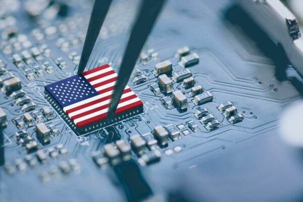 American Flag processor chip on computer