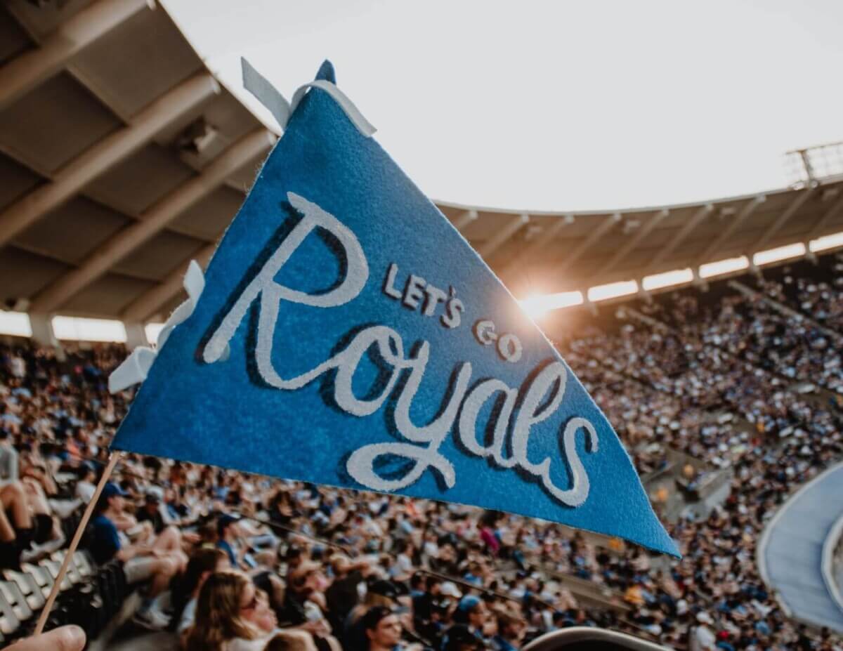 A Kansas City Royals flag in the stands