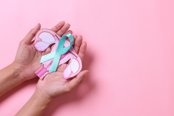 Ovarian cancer ribbon on top of cervix image
