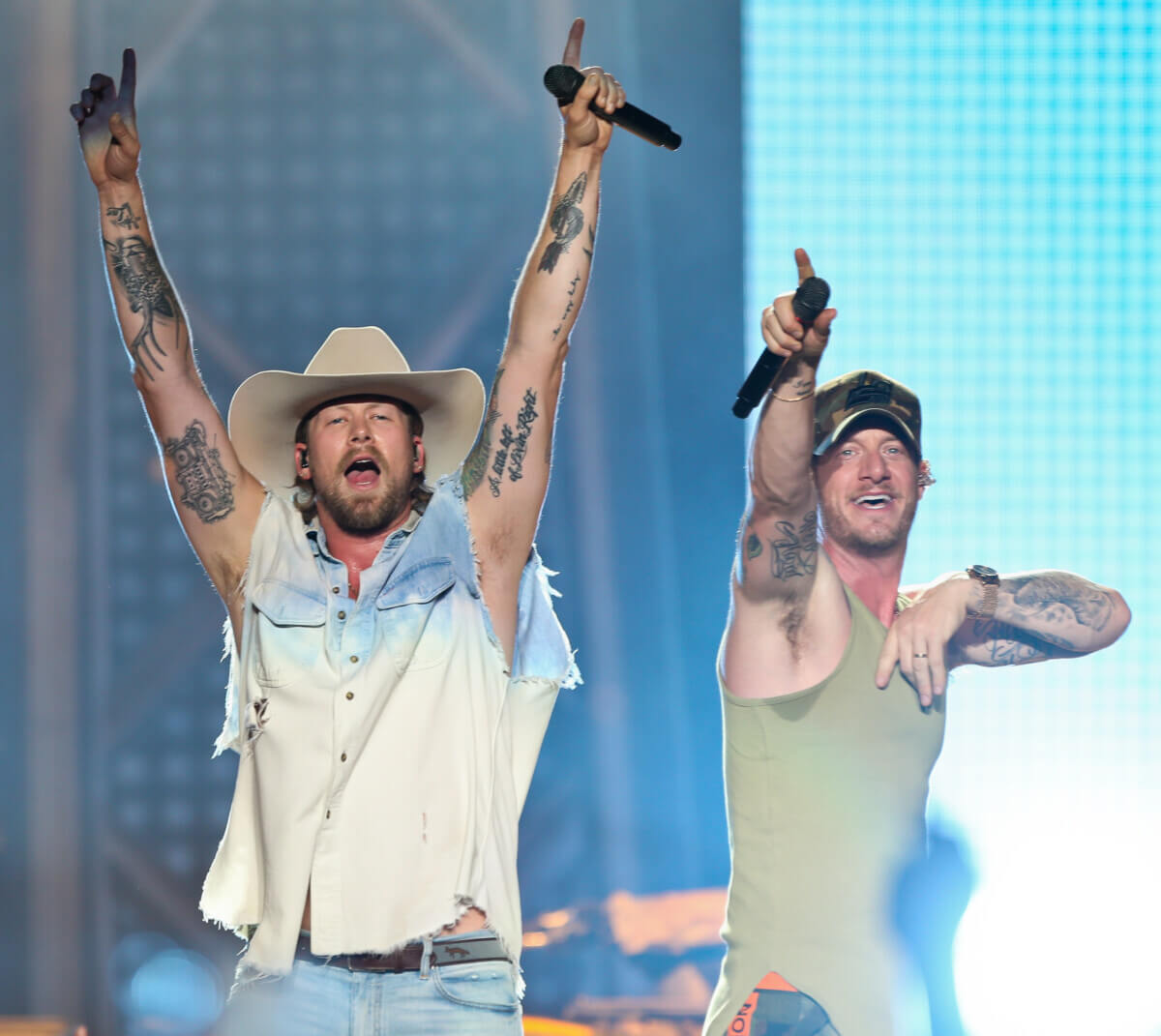 Brian Kelley, (L) and Tyler Hubbard of Florida Georgia Line perform in New York 2019