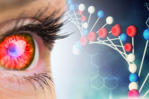 image of red glowing eye looking at genes