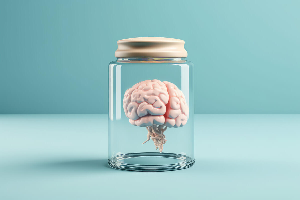 Anatomical brain in glass jar