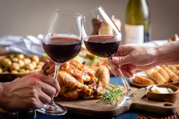 Cheers at Thanksgiving with red wine