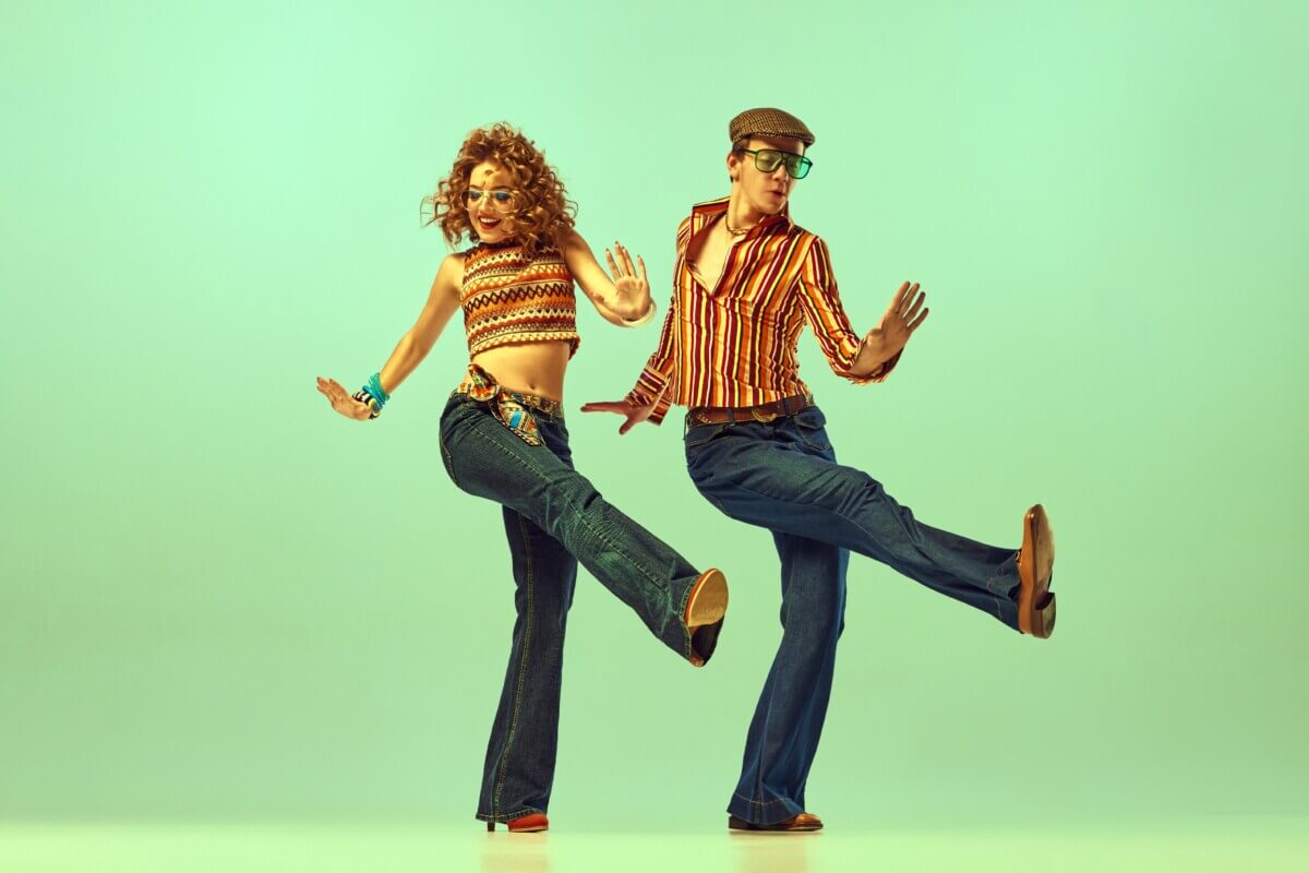 Dancers dressed in '70s fashion