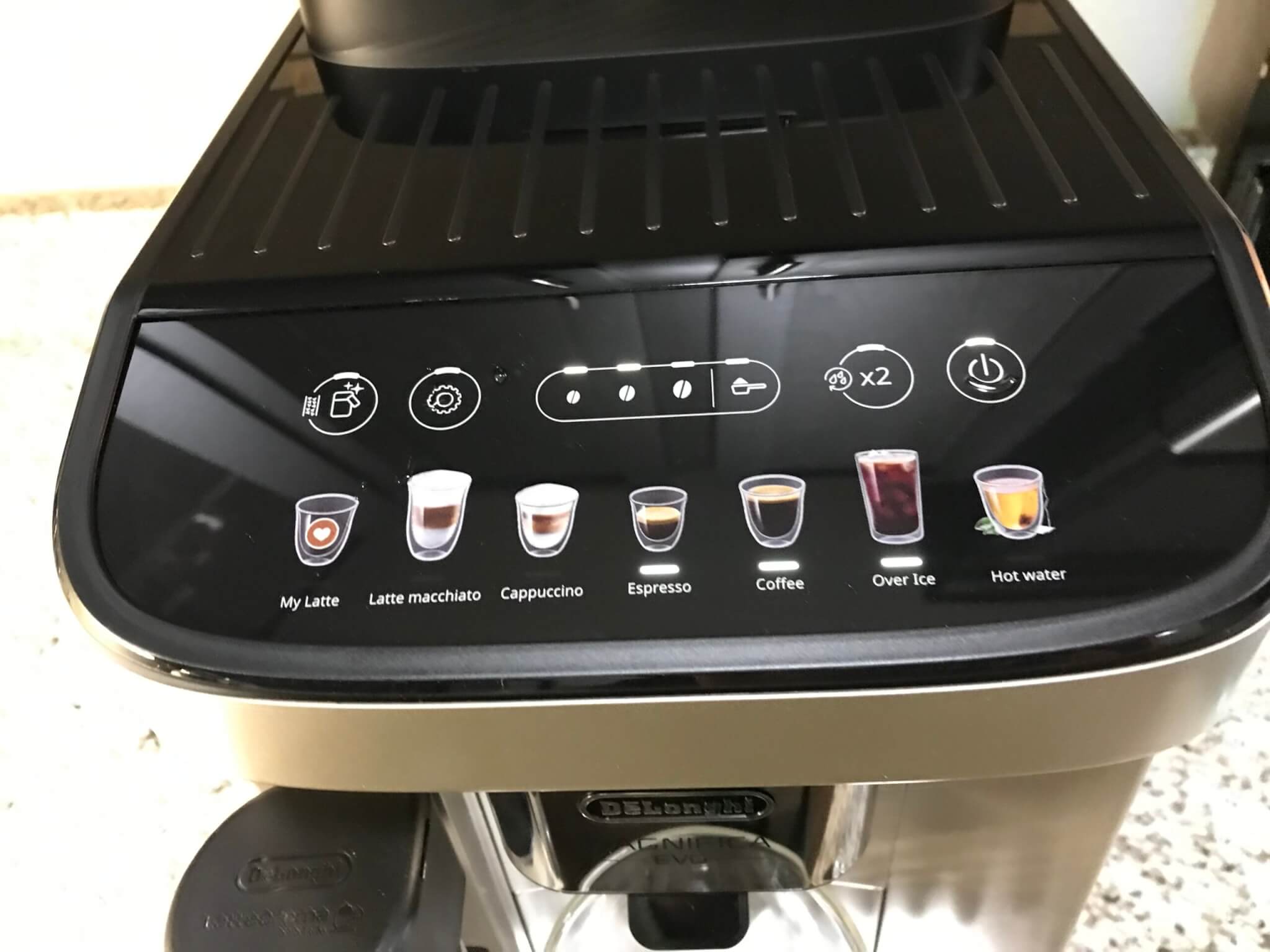 De’Longhi Magnifica Evo Espresso Machine control panel.