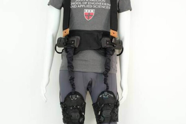 The robotic garment (above), worn around the hips and thighs, gives a gentle push to the hips as the leg swings, helping the patient achieve a longer stride.