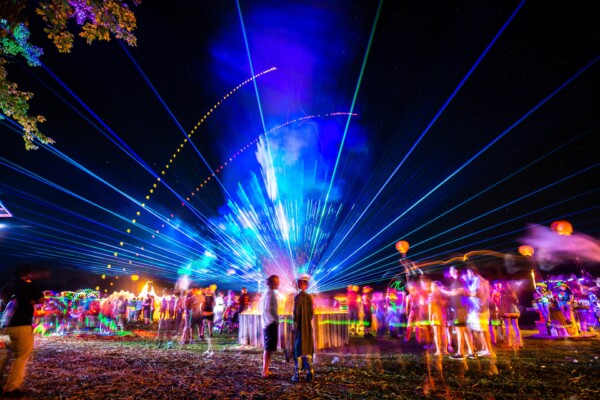 A music festival with neon lights