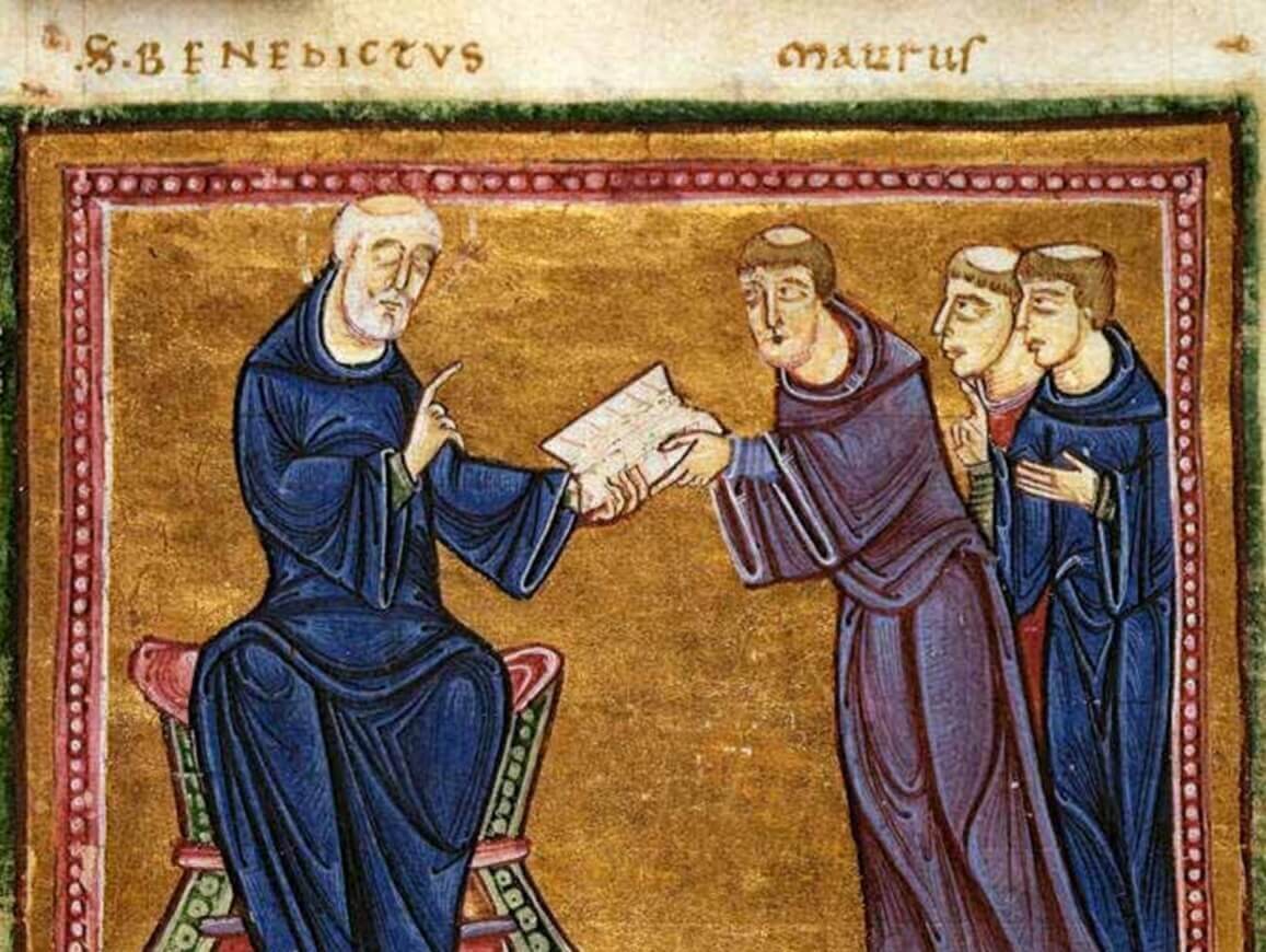 St. Benedict delivering his rule to the monks of his order
