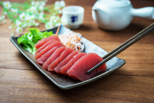 Tuna sashimi on a plate