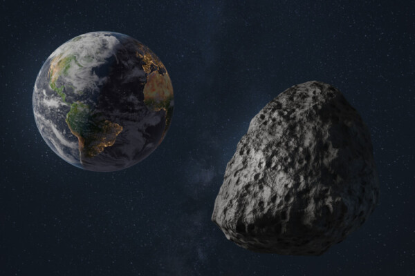 Asteroid 99942 Apophis in space, 3d rendering concept illustration.