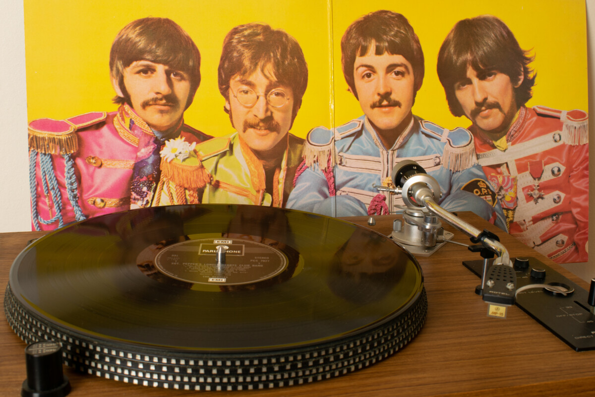 “Sgt. Pepper's Lonely Hearts Club Band” playing on a record player