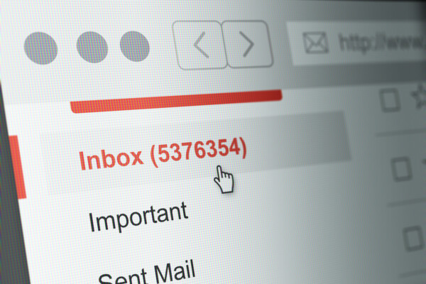 Email inbox with thousands of unread messages