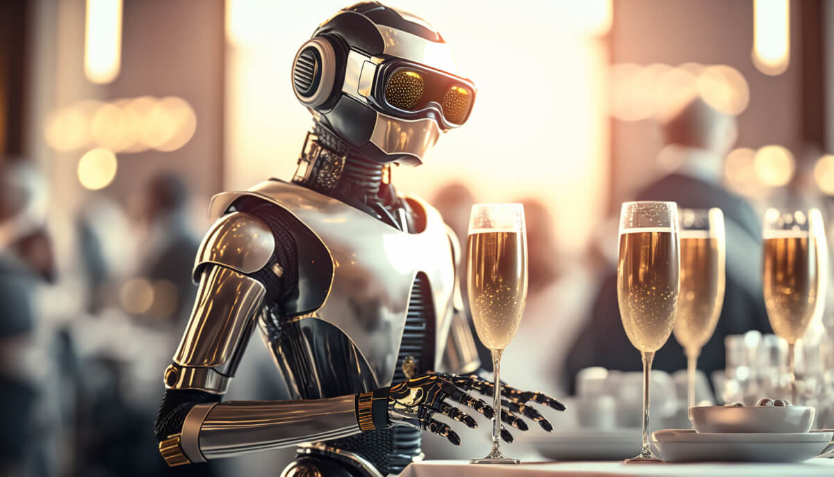robot waiter with wine