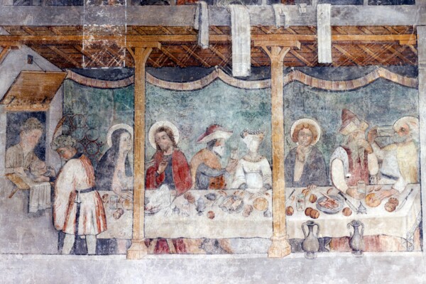 The transformation of water into wine at the Marriage at Cana is the first miracle attributed to Jesus. Abbondance abbey