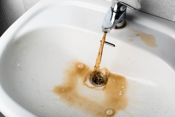 brown dirty water coming from faucet
