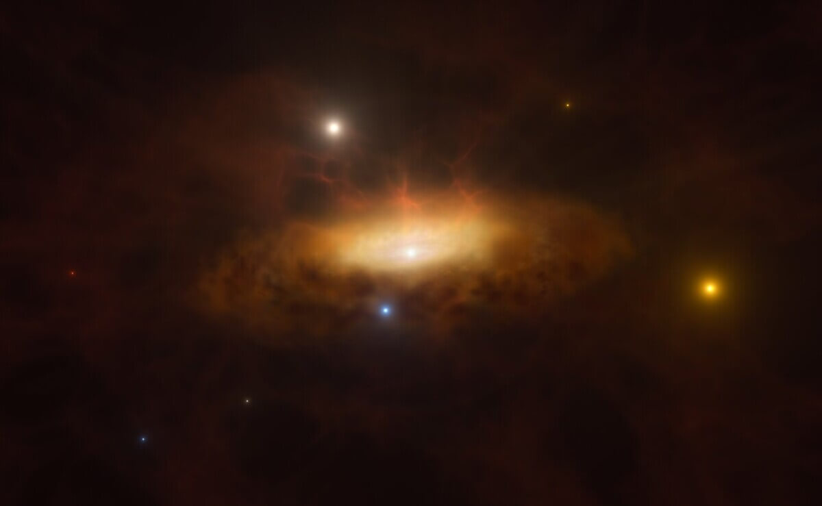 Artist’s impression: the galaxy SDSS1335+0728 lighting up