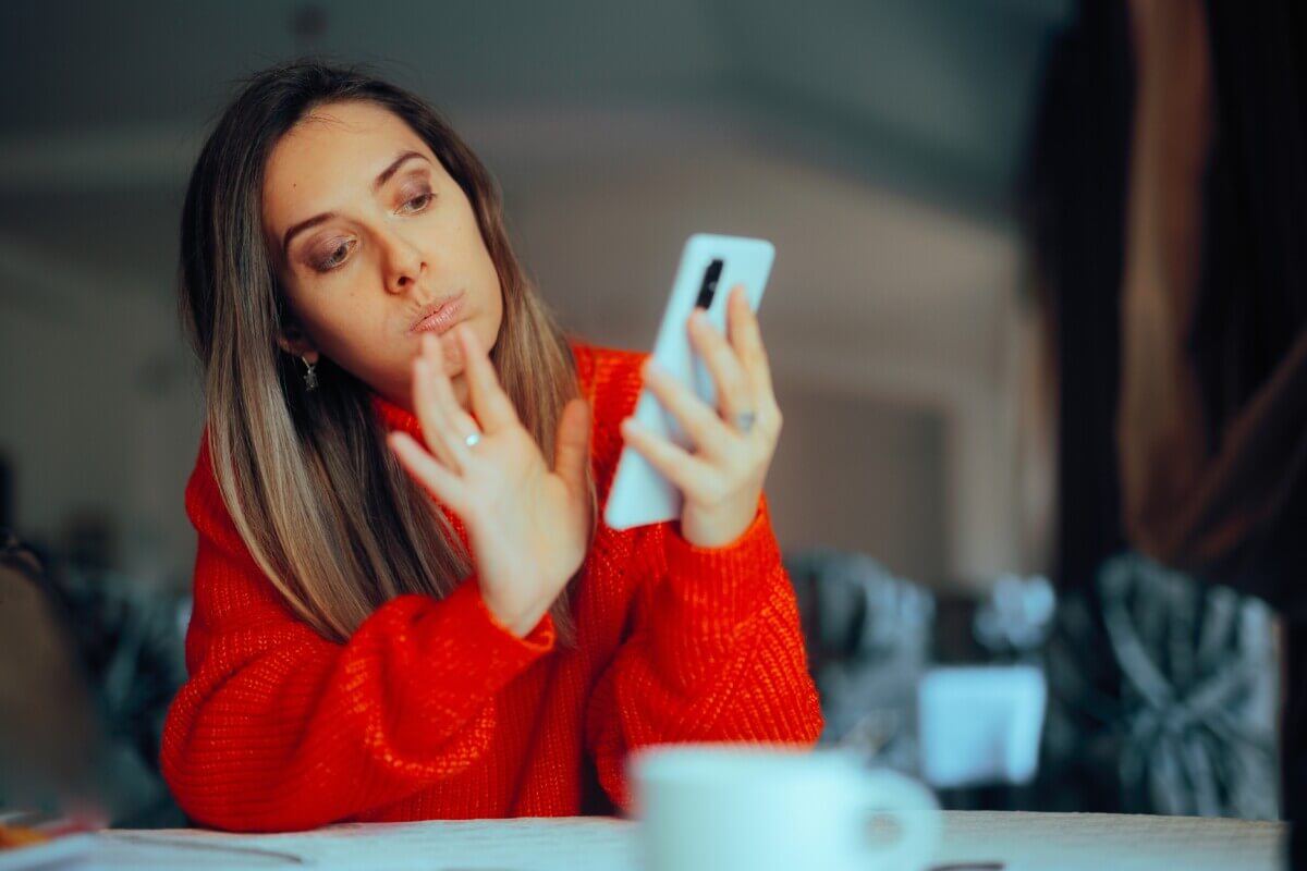 Woman Swiping in a Dating App Feeling Bored